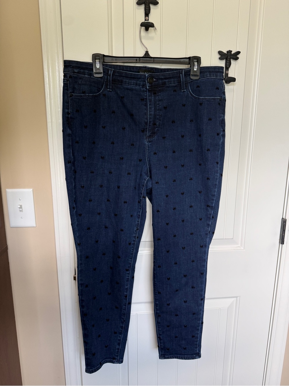 Talbots Dark Blue Skinny Jeans with Black Bow Motif